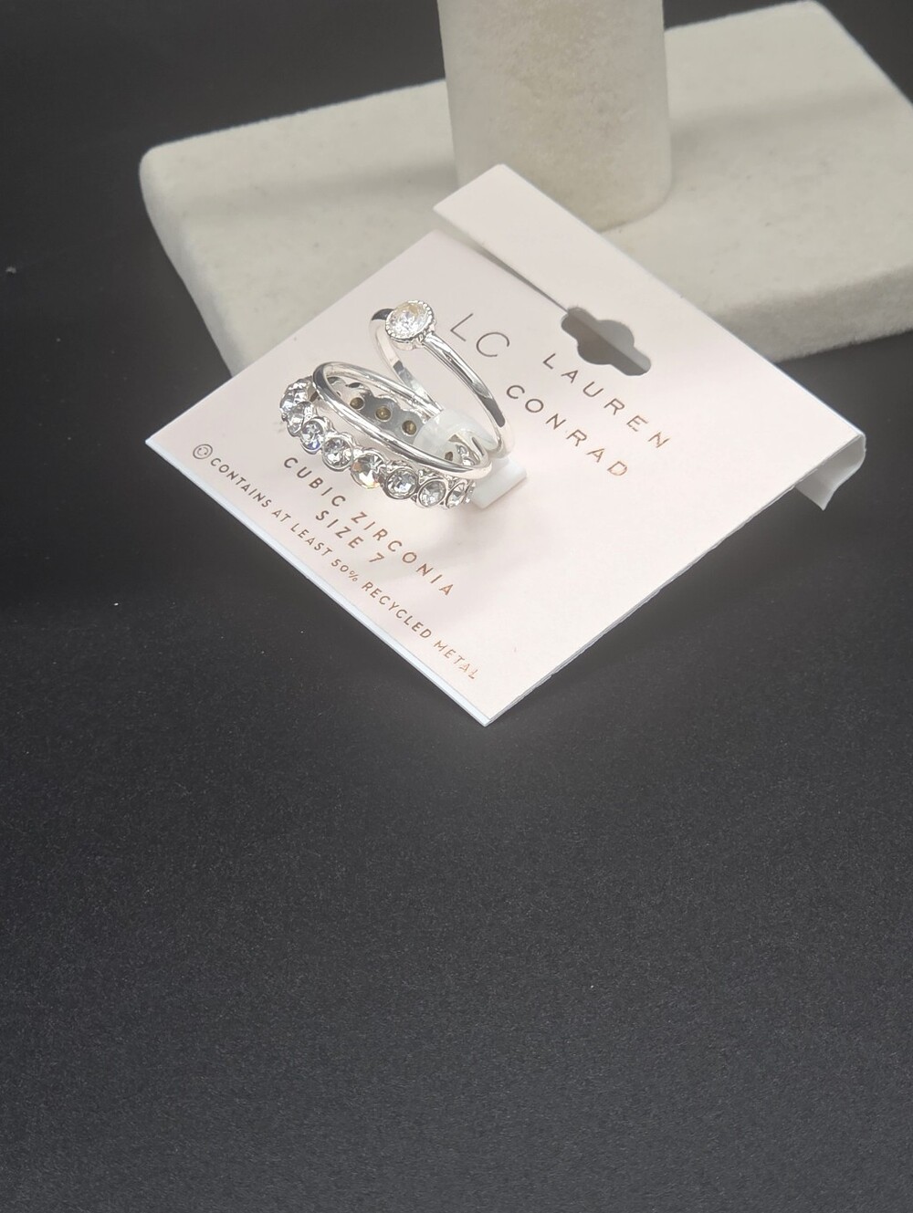 LC Lauren Conrad Silver Crystal Stack Ring Set